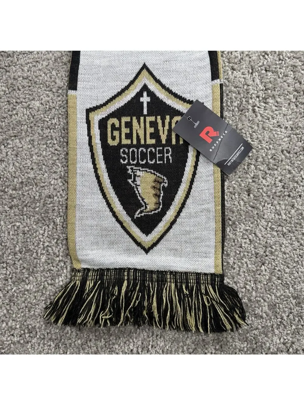 NWT- GENEVA College/University Golden Tornados Soccer Scarf-OHIO- RUFFNECK Black